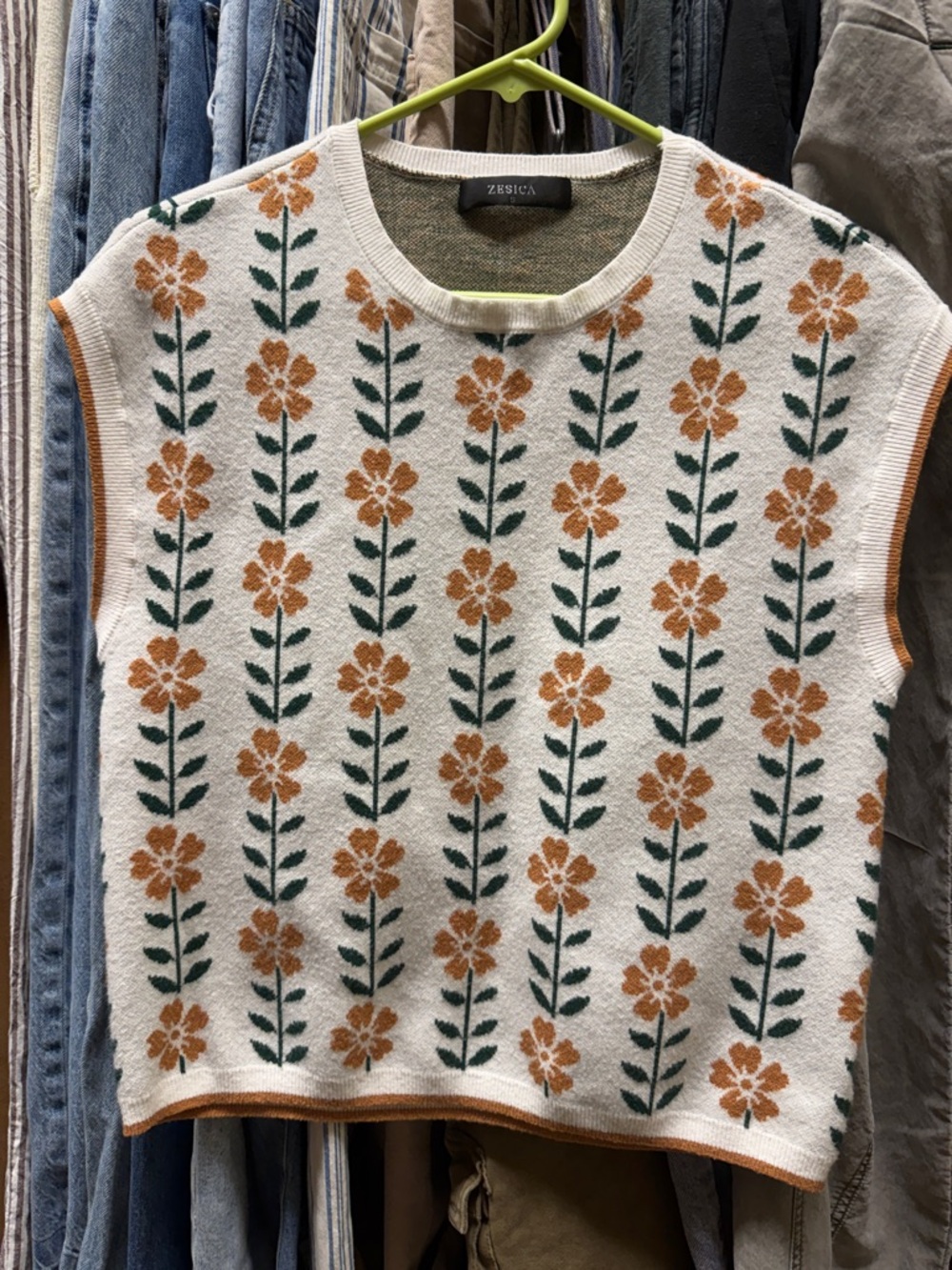 Zesica Cream Floral Knit Tunic - Orange & Green